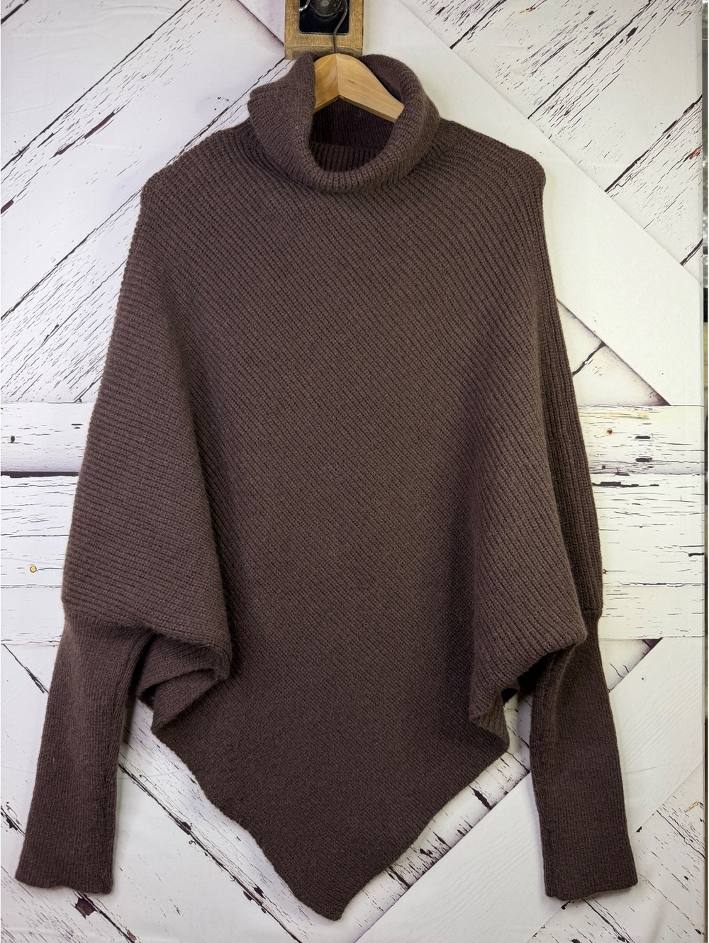 Chocolate Brown Asymmetrical Mock Neck Pullover Sweater Women’s Large